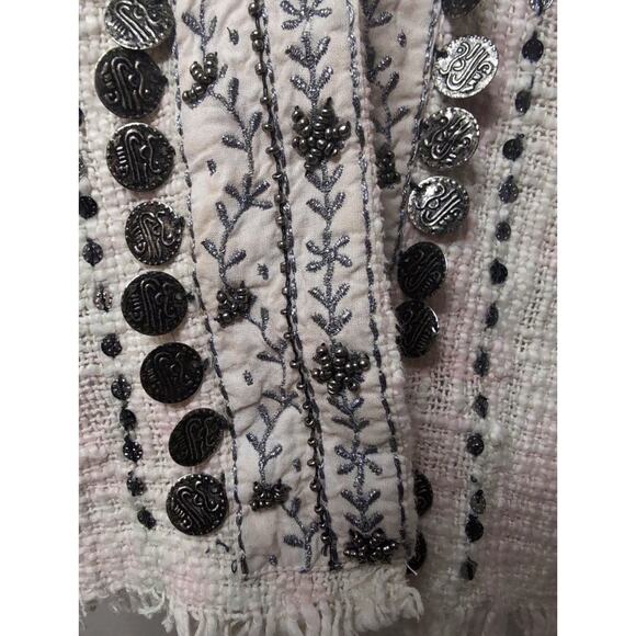 Beautiful Stories Anthropologie pink cream tweed boho beaded - Picture 7 of 10